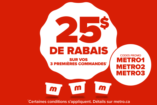 25$ de rabais sur vos 3 premières commandes.