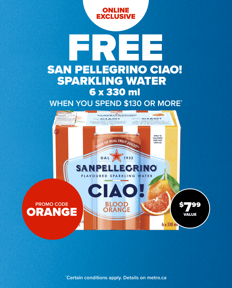 Online Exclusive. Free San Pellegrino Ciao! Sparkling Water 6 x 330 ml When you Spend $130 or More. Promo Code ORANGE.