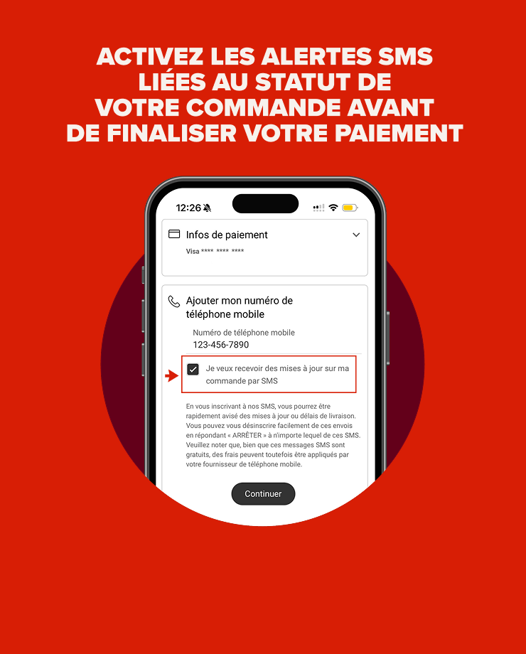 Activez les alertes SMS liées au statut de votre commande avant de finaliser votre paiement