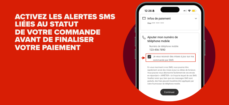 Activez les alertes SMS liées au statut de votre commande avant de finaliser votre paiement