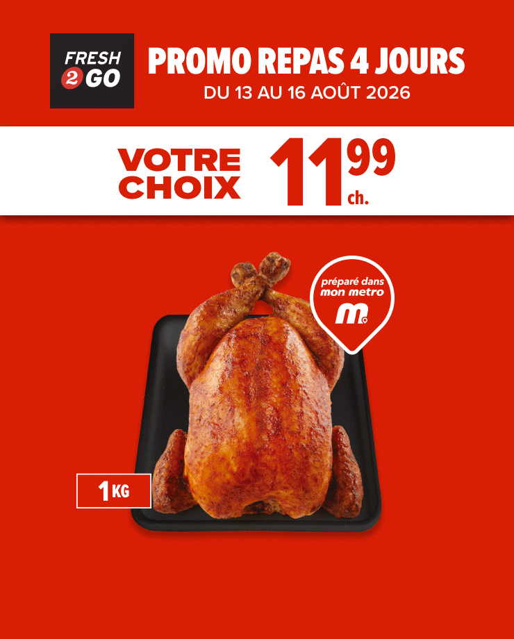 Fresh 2 Go - Promo repas 4 jours - Du 13 au 16 août 2026