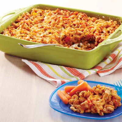 Cheesy Macaroni with Confetti Peppers and Ham