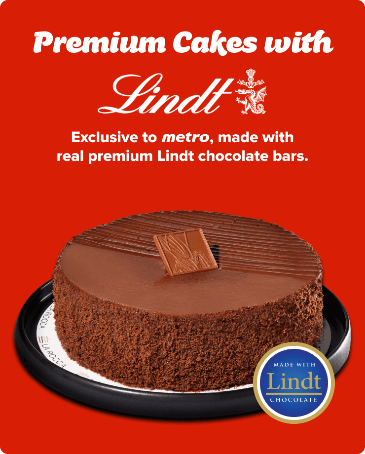 Premium cakes with Lindt. Exclusive to metro, made with real premium Lindt chocolate bar.