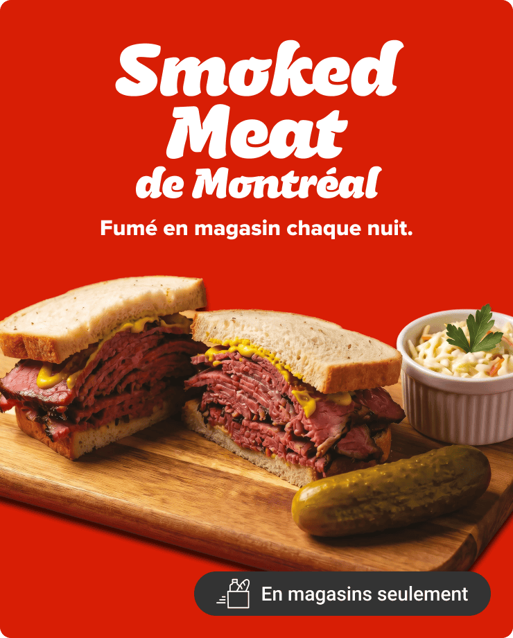 Smoked Meat de Montréal. Fumé en magasin chaque nuit.