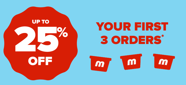 Up to 25% off your first 3 online orders.