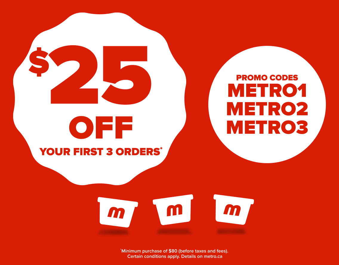 Enjoy $25 off your first 3 orders with promo codes METRO1, METRO2 and METRO3.