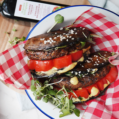 Portobello Bunless Burgers with Black Bean Patties