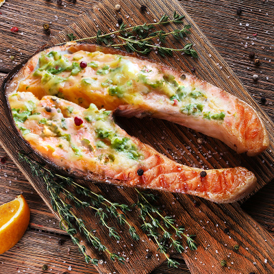 Grilled Salmon Steaks with Pickles