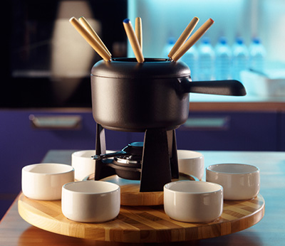 Fondue au fromage parfumée au cocktail de jus et lait