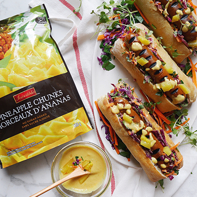 Vegan Hot-Dog with Coleslaw and Pineapple Mustard