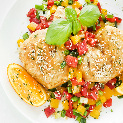 Chicken Cutlets with Gouda, Sesame and Sweet Peppers