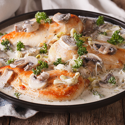 Herbed Chicken Breasts with Honey Mushroom Sauce