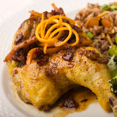Cornish Hen with Maple Syrup-Cranberry Sauce