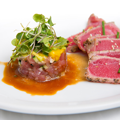 Germon Tuna Tartare with Passion Fruit, Coconut and Mango