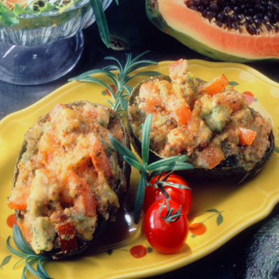 Stuffed Avocados with Hazelnuts and Cheese