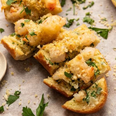 Garlic Butter Shrimp Baguette, Lemon Crumble
