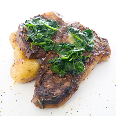 Cheddar- and Spinach-Topped Grilled T-Bone Steak