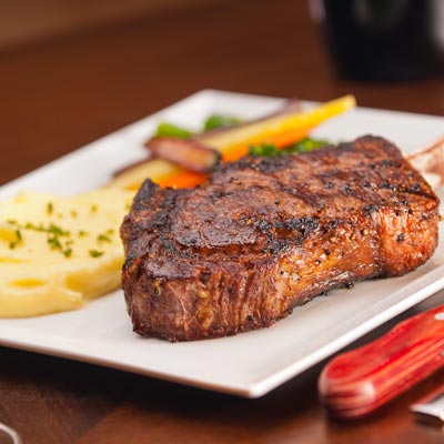 Rib Steak with Mustard Sauce and Sweet Potato Mash