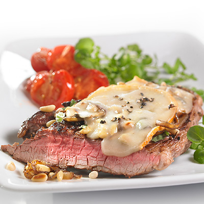 Top Sirloin Steak with Pine Nuts and  Cheese