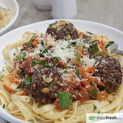 Vegetarian Chickpea Quinoa Balls on Fettucine