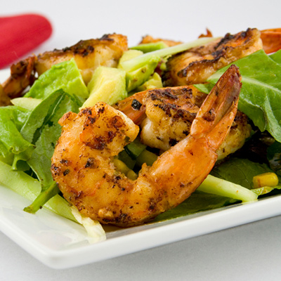 Herbed Shrimp, Avocado, Star Fruit Brochettes