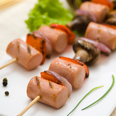 European Sausage Brochettes, Italian-Style Sauce
