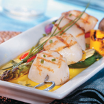 Scallop Kebobs on a Bed of Grilled Vegetables