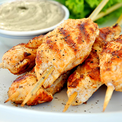 Pork Kabobs, Salad with Cream