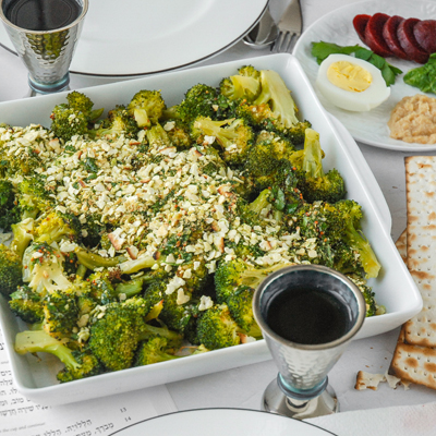 Roasted Broccoli with Matzah Herb Topping