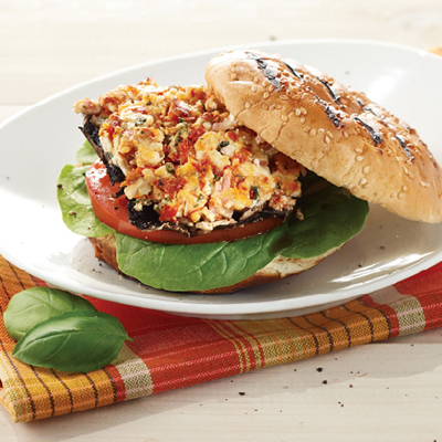 Chevre-sundried-tomato-stuffed Portobello Burger