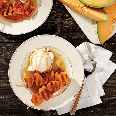 Cantaloup caramélisé accompagné de crème glacée