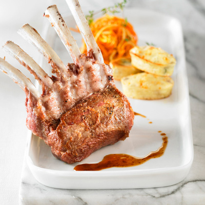 Root-Vegetable-Stuffed Rack of Lamb with Olive-Parmesan Biscuits