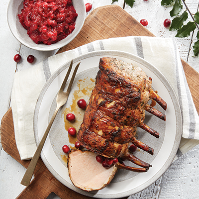Spiced Roast Rack of Pork and Cranberry Chutney