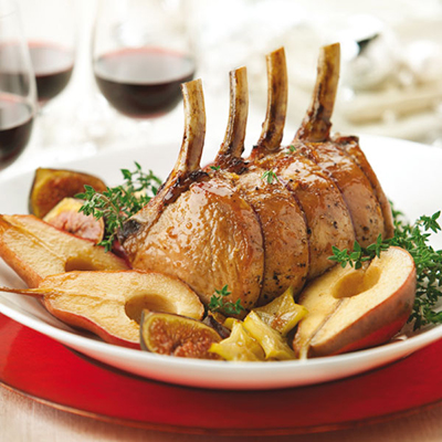 Honey-glazed Rack of Pork with Pears, Figs and Star Fruit
