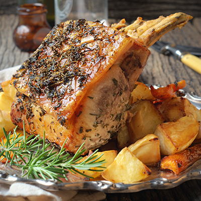 Roasted Rack of Pork and Fresh-Sage Walnut Pesto