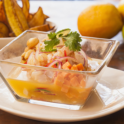Swordfish ceviche with mango and dill