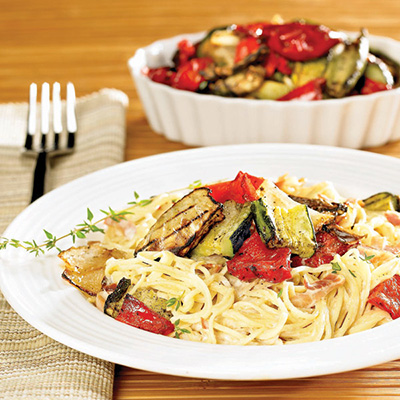 Angel hair pasta with Grilled Mediterranean Vegetables