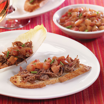 Duck Canapés with Rhubarb-chive Chutney