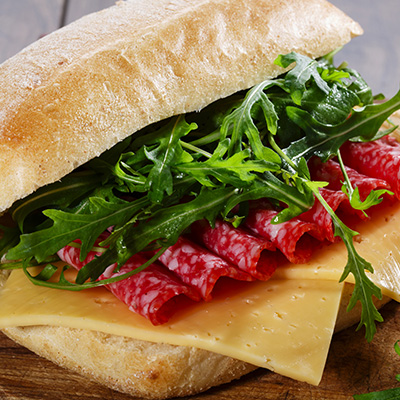 Grilled Ciabatta with Salami, Provolone Cheese and Roasted Peppers