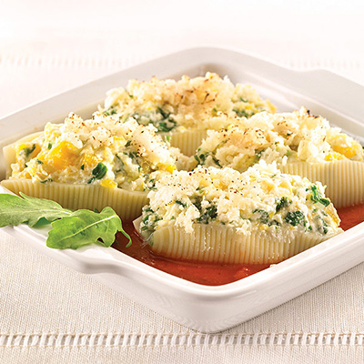 Coquilles farcies à la citrouille, roquette et ricotta