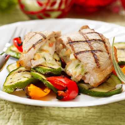 Cheddar and Apple Stuffed Pork Chops