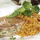 Chevre-Pesto-Portabella Stuffed Pork Chops