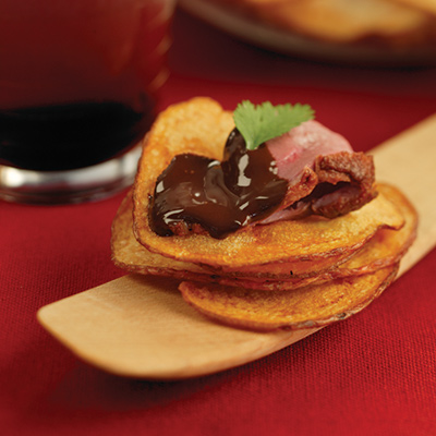 Potato Chips and Chocolate-dipped Duck Breast Hors d’oeuvres