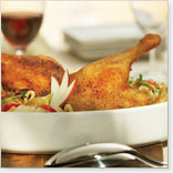 Brome Lake Duck Legs with Ice Cider Sauce, Garlanded with Vegetables