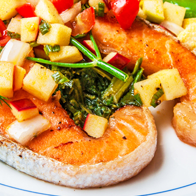 Salmon Steaks with Peaches and Grapefruit Salsas Salmon Steaks with Peaches and Grapefruit Salsa