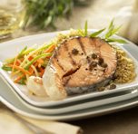 Salmon Steaks with Garlic and Caper Dressing