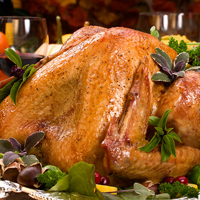 Roast turkey with chesnut and ground cherry stuffing