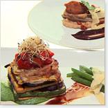 Endives braisées, purée de pommes et quenelles de pois chiches