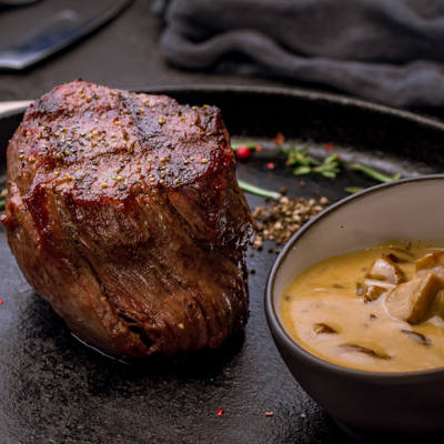 Filet mignon, sauce aux champignons et au whisky