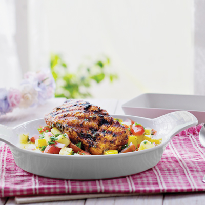 Grilled Salmon Fillets with Paprika, Mango and Lime Juice Salsa